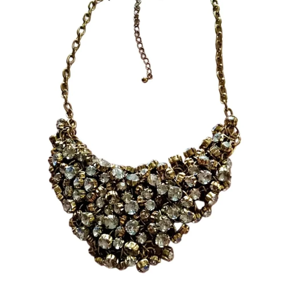 Chunky Statement Bib Necklace Crystals EUC